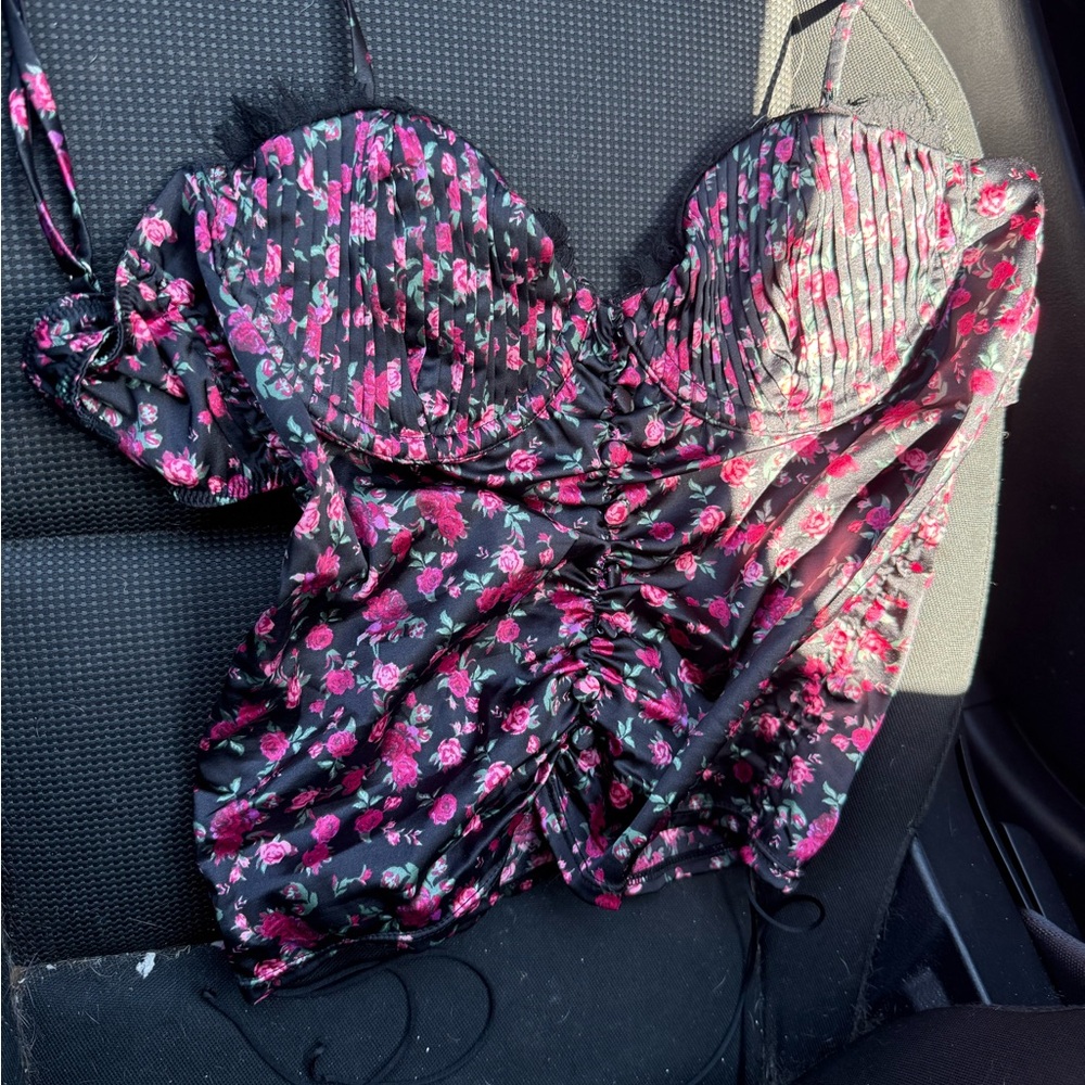 For Love And Lemons Pink and Black Floral Top